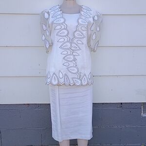 Vintage White Linen Skirt Suit